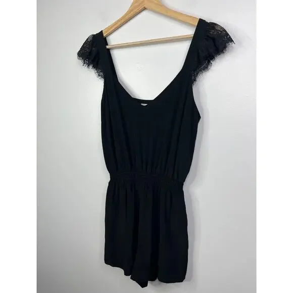 NEW Cami NYC Kika Silk Lace Smocked Waist Romper Women's Black Size: XXS